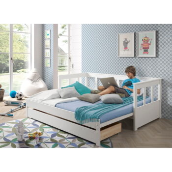 Biela detská posteľ z borovicového dreva s výsuvným lôžkom s úložným priestorom 90x200 cm PINO – Vipack - Image 6