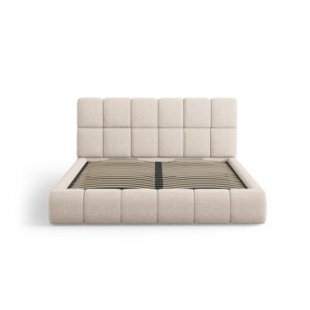 Béžová čalúnená dvojlôžková posteľ s úložným priestorom s roštom 200x200 cm Bellis – Micadoni Home - Image 3