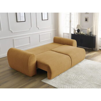 Menčestrová rozkladacia pohovka v horčicovej farbe 257 cm Lucien – Bobochic Paris – Obrázok 10