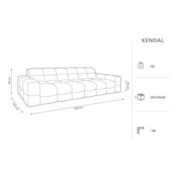 Svetlosivá zamatová pohovka 222 cm Kendal - Micadoni Home - Image 6