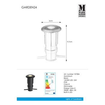 Čierne zápustné svietidlo Markslöjd Garden 24 Decklight, ø 60 mm – Obrázok 3