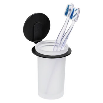 Matne čierny samodržiaci sklenený téglik na zubné kefky Bivio – Wenko - Image 6