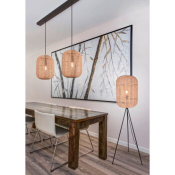 Béžová stojacia lampa s tienidlom z prútia a textilu (výška 150 cm) Runa – Trio - Image 4