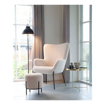 Krémovobiely taburet z textílie buklé Alford – House Nordic - Image 3