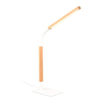 LED stmievateľná stolová lampa v bielej a prírodnej farbe s dreveným tienidlom (výška 73,5 cm) Norris – Trio