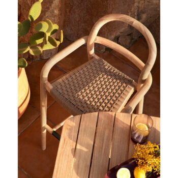Záhradná barová stolička z eukalyptového dreva s béžovým výpletom Kave Home Sheryl, výška 79 cm - Image 6