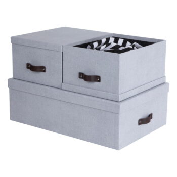 Svetlosivé kartónové úložné boxy s vekom v súprave 3 ks 31x47x15 cm Inge – Bigso Box of Sweden - Image 4
