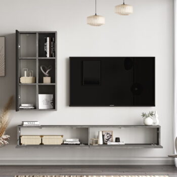 Čierno-sivý TV stolík v dekore betónu 175x25x27 cm – Kalune Design – Obrázok 3