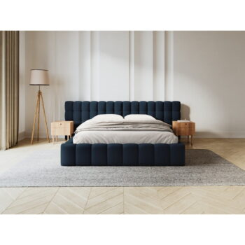 Tmavomodrá čalúnená dvojlôžková posteľ s úložným priestorom a roštom 200x200 cm Mamaia – Micadoni Home - Image 6