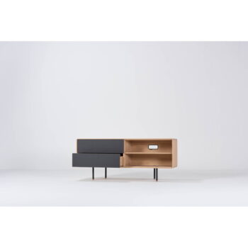 TV stolík z dubového dreva v čierno-prírodnej farbe 150x64 cm Fina – Gazzda - Image 10