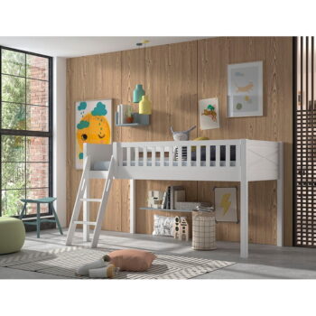 Biela vyvýšená detská posteľ z borovicového dreva 90x200 cm SCOTT – Vipack - Image 3