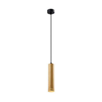 Čierne závesné svietidlo s dreveným tienidlom ø 7 cm Tubo – Candellux Lighting