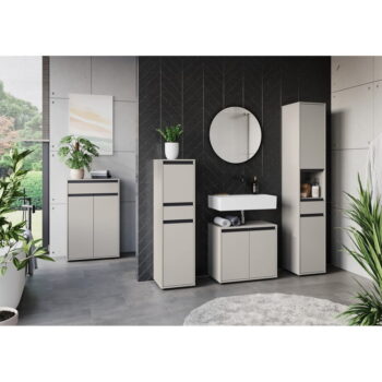 Sivá vysoká úzka kúpeľňová skrinka 33x181 cm Lemont – Germania - Image 2