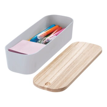 Sivý úložný box s vekom z dreva paulownia iDesign Eco, 9 x 27,5 cm - Image 4