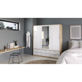 Šatníková skriňa v dekore duba s posuvnými dverami v bielo-prírodnej farbe 181x200 cm Line – Tvilum - Image 8