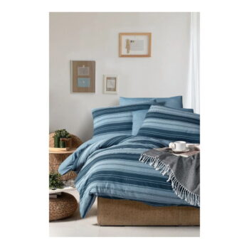 Modré 4-dielne predĺžené obliečky na dvojlôžko s plachtou 200x220 cm Stripes – Mila Home - Image 4