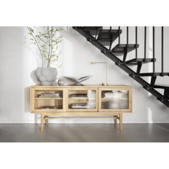 Vitrína v dekore duba s posuvnými dverami v prírodnej farbe 170x75 cm Hazelton – Rowico – Obrázok 3
