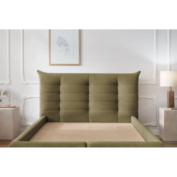 Tmavozelená čalúnená dvojlôžková posteľ s úložným priestorom s roštom 160x200 cm Clothilde – Bobochic Paris - Image 3