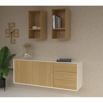Nízka závesná komoda v dekore duba v bielej a prírodnej farbe 168x61 cm Wall – Tenzo - Image 2