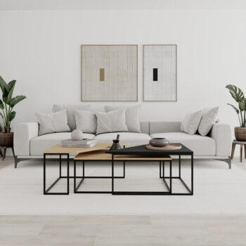 Konferenčné stolíky v súprave 3 ks s doskou v dubovom dekore v prírodnej farbe 70x110 cm Titan – Marckeric – Obrázok 2