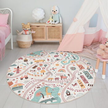 Prateľný detský hrací koberec ø100 cm Furry World – Mila Home - Image 5