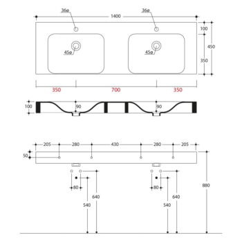 Biele keramické dvojumývadlo 140x45 cm Cento – Sapho - Image 3