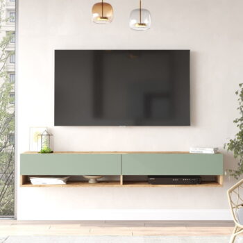 TV stolík v dekore borovice v zeleno-prírodnej farbe 180x29x32 cm – Kalune Design - Image 2