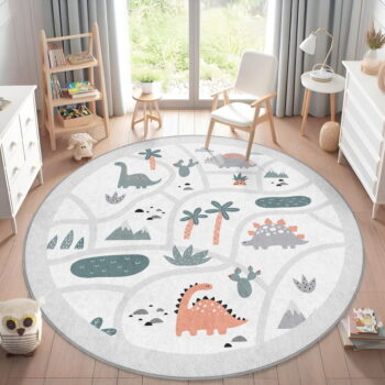 Svetlosivý prateľný detský hrací koberec ø100 cm Dino Park – Mila Home - Image 2