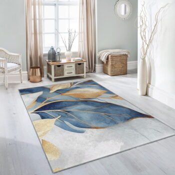 Prateľný koberec v modrej a zlatej farbe 120x180 cm Golden Leaves – Mila Home - Image 6