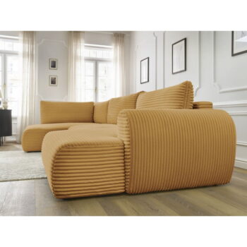 Menčestrová rozkladacia rohová pohovka v horčicovej farbe (pravý roh/do "U") Lucien – Bobochic Paris - Image 10