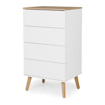 Biela skrinka s detailmi v dekore dubového dreva s 4 zásuvkami Tenzo Dot, šírka 55 cm - Image 2