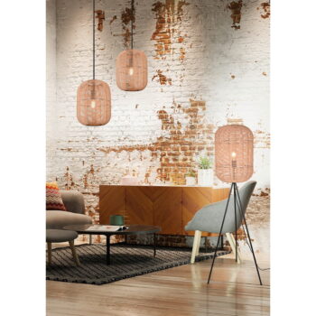 Béžová stojacia lampa s tienidlom z prútia a textilu (výška 150 cm) Runa – Trio - Image 5
