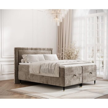 Béžová boxspring posteľ s úložným priestorom 200x200 cm Voyage – Maison de Rêve - Image 6