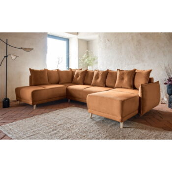Menčestrová rozkladacia rohová pohovka v tehlovej farbe (ľavý roh/do "U") Lazy Lukka – Miuform - Image 7