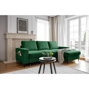 Tmavozelená menčestrová rozkladacia rohová pohovka (pravý roh) Lofty Lilly – Miuform – Obrázok 7