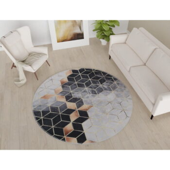 Čierno-biely umývateľný okrúhly koberec ø 80 cm – Vitaus - Image 2