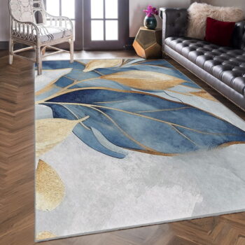 Prateľný koberec v modrej a zlatej farbe 120x180 cm Golden Leaves – Mila Home - Image 9