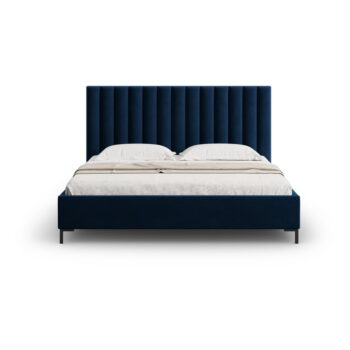 Tmavomodrá čalúnená dvojlôžková posteľ s úložným priestorom s roštom 200x200 cm Casey – Mazzini Beds - Image 4