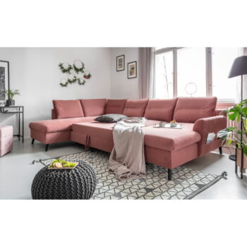 Ružová zamatová rozkladacia pohovka do "U" Miuform Stylish Stan, ľavý roh - Image 5