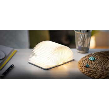 Sivá LED stolová lampa s textilným tienidlom (výška  2,5 cm) Booklight – Gingko - Image 4