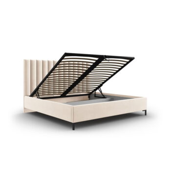 Béžová čalúnená dvojlôžková posteľ s úložným priestorom s roštom 200x200 cm Casey – Mazzini Beds - Image 3