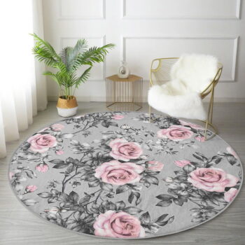 Svetloružovo-sivý prateľný okrúhly koberec vhodný pre robotické vysávače ø 100 cm Comfort – Mila Home – Obrázok 4