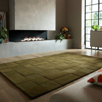 Kaki ručne tkaný vlnený koberec 200x290 cm Checkerboard – Flair Rugs - Image 2