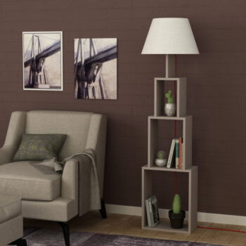 Voľne stojacia lampa so svetlosivým tienidlom Homitis Tower – Obrázok 4