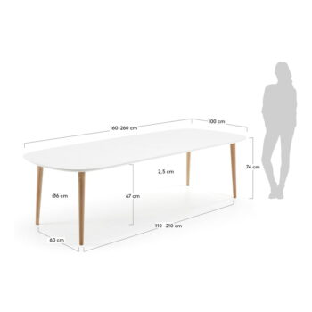 Biely rozkladací jedálenský stôl s bielou doskou 100x160 cm Oqui – Kave Home - Image 2