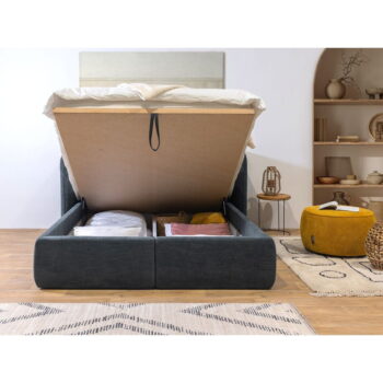 Tmavomodrá čalúnená dvojlôžková posteľ s úložným priestorom s roštom 160x200 cm Louise – Bobochic Paris – Obrázok 10