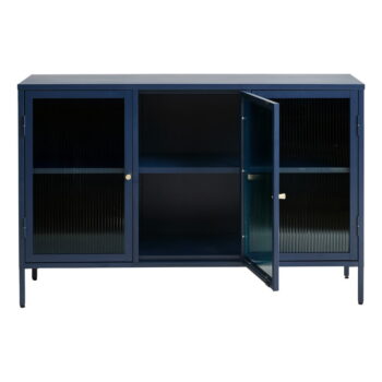 Modrá kovová vitrína Unique Furniture Bronco, výška 85 cm - Image 3