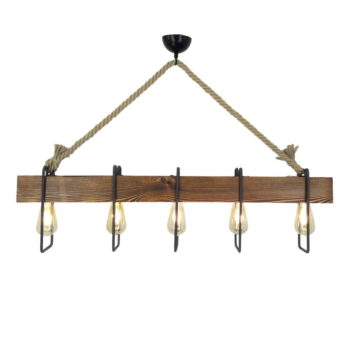 Drevené stropné závesné svietidlo Demir, 5 žiaroviek – Obrázok 2