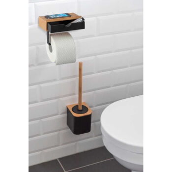 Čierny držiak na toaletný papier s bambusovým obložením Wenko - Image 3