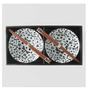 Set 2 modro-bielych keramických misiek a jedálenských paličiek MIJ Blue Dragonfly - Image 3